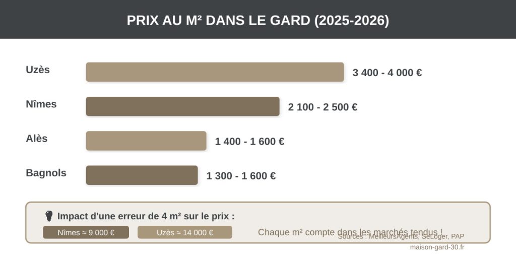 Prix au m² dans le Gard (2025-2026) et impact d'une erreur de surface