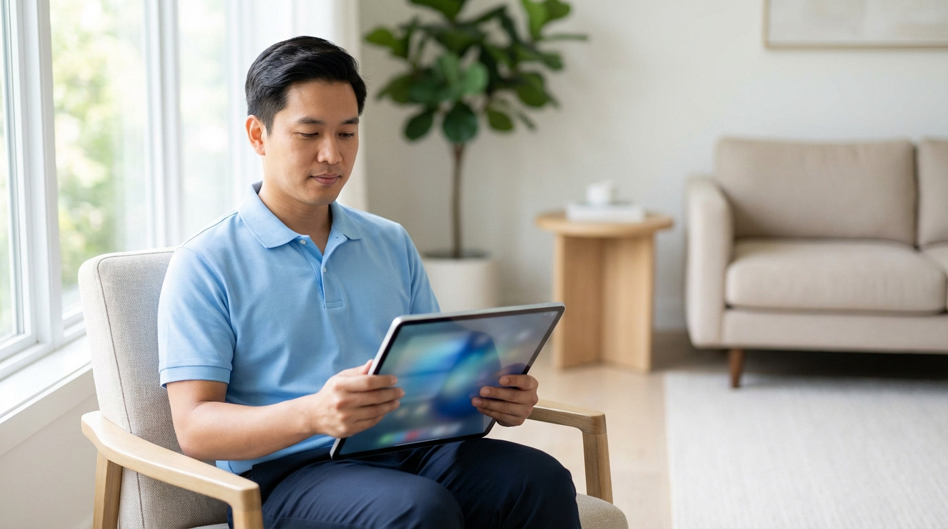 professionnel-des-soins-à-domicile-utilisant-une-tablette avec domatel mobile