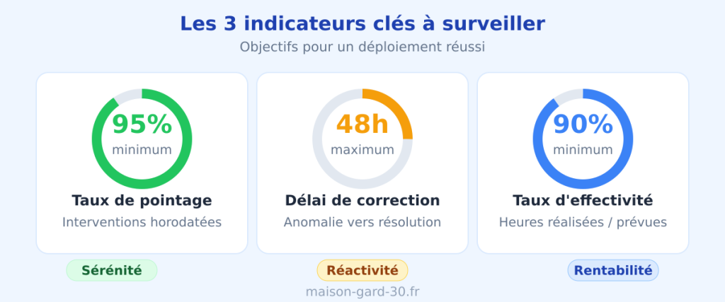Les 3 indicateurs clés Domatel avec leurs objectifs