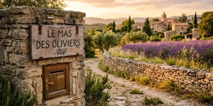 Boîte aux lettres et panneau lieu-dit dans un village du Gard