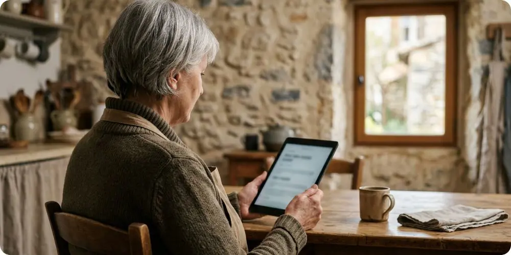 Senior consultant une tablette pour rechercher des offres de homesitting