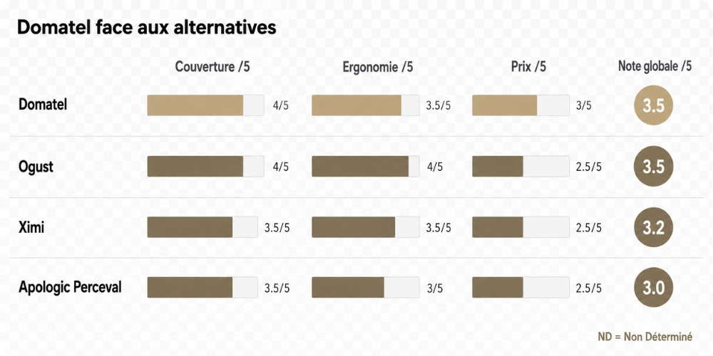 Comparatif scoré Domatel face à Ogust, Ximi, Apologic Perceval