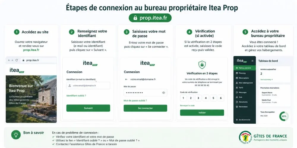 Étapes de connexion au bureau propriétaire Itea Prop sur prop.itea.fr