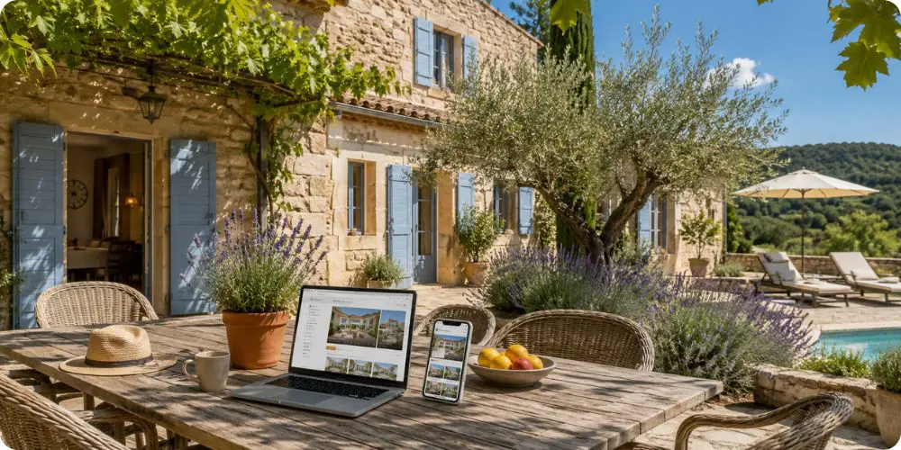 Maison provençale en pierre du Gard avec terrasse, publiée en location vacances sur plusieurs plateformes
