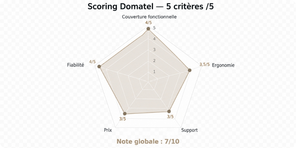 Notre scoring Domatel : 5 critères notés sur 5 en radar