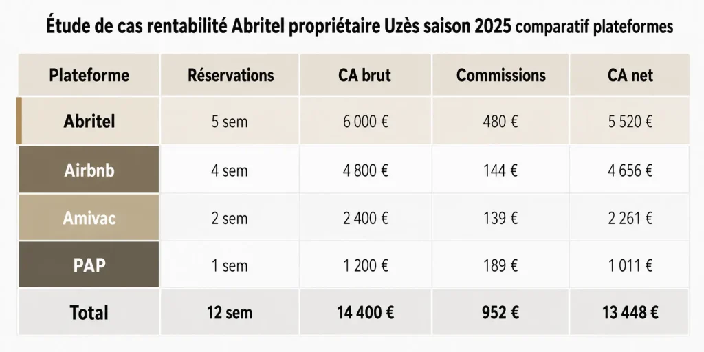 Étude de cas rentabilité Abritel propriétaire Uzès saison 2025 comparatif plateformes