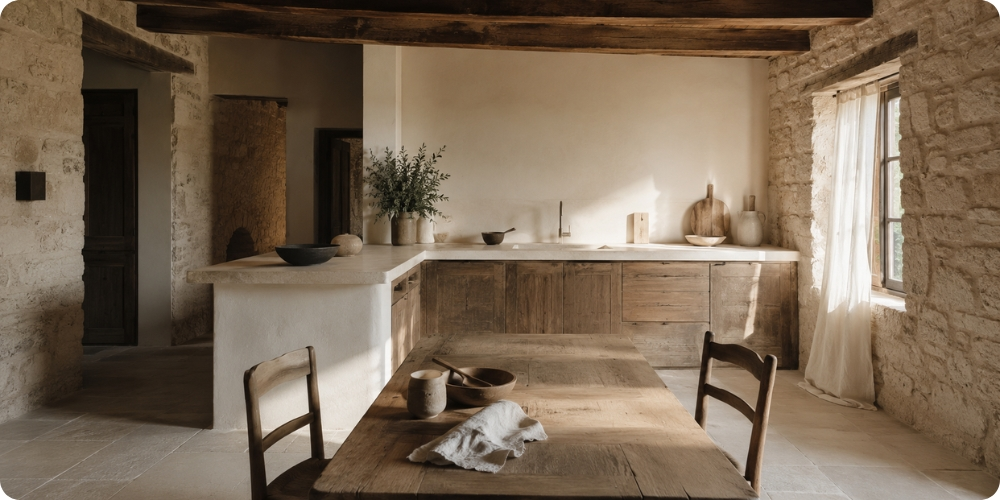 Intérieur rénové d'un mas cévenol