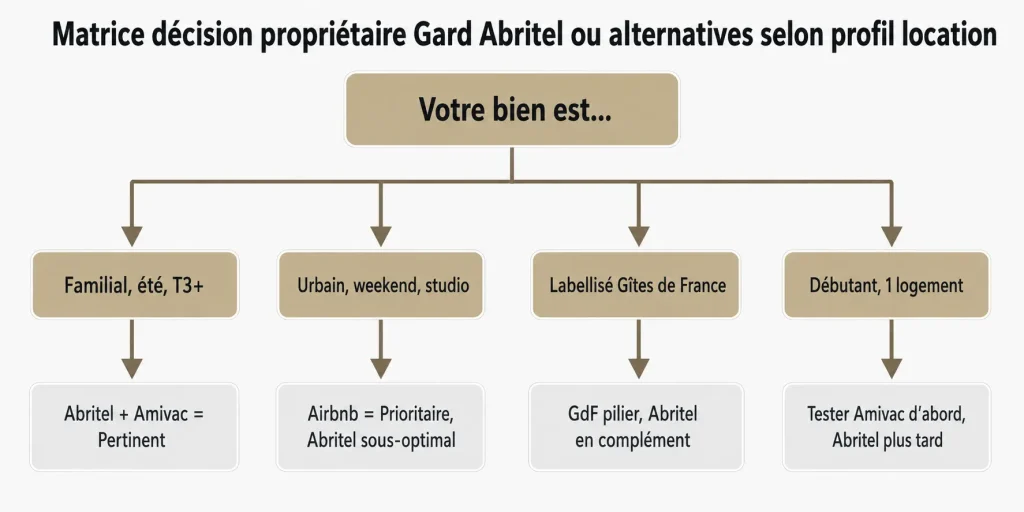 Matrice décision propriétaire Gard Abritel ou alternatives selon profil location