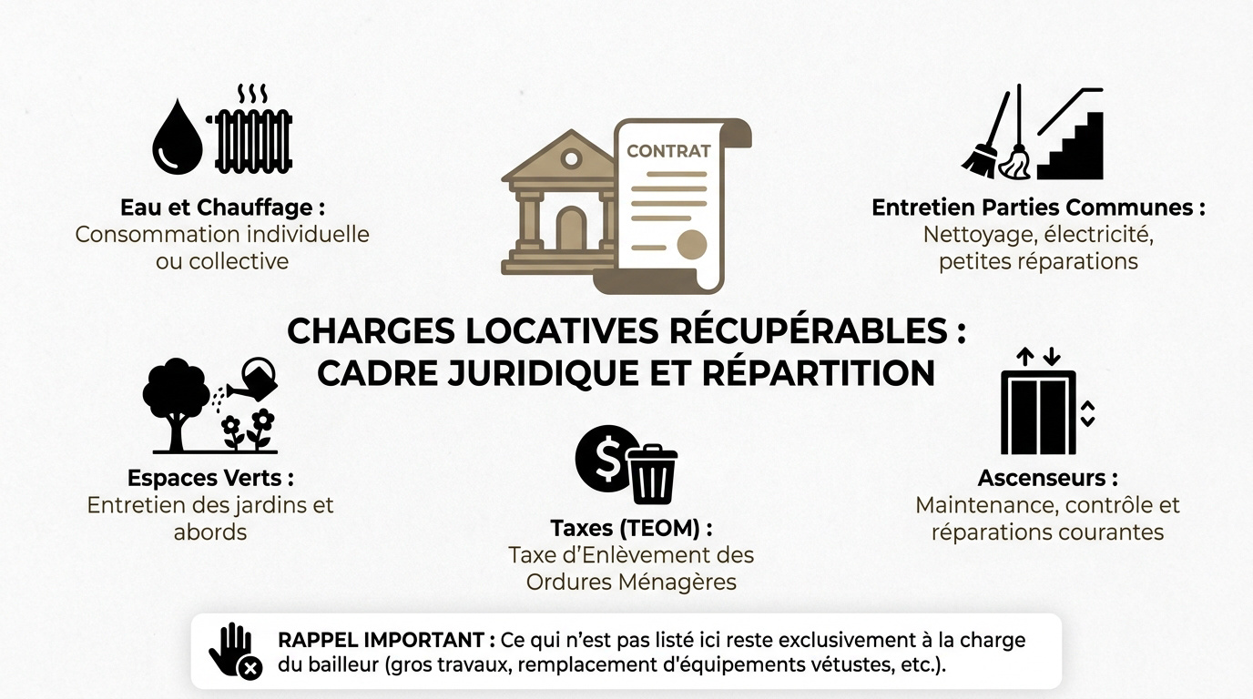 Schéma explicatif du cadre juridique des charges locatives récupérables