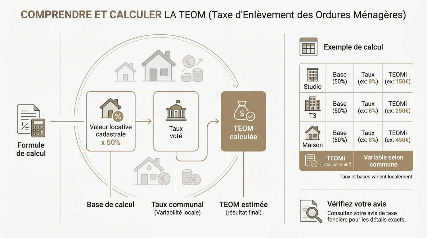 Graphique expliquant le calcul de la taxe d'enlèvement des ordures ménagères pour un locataire