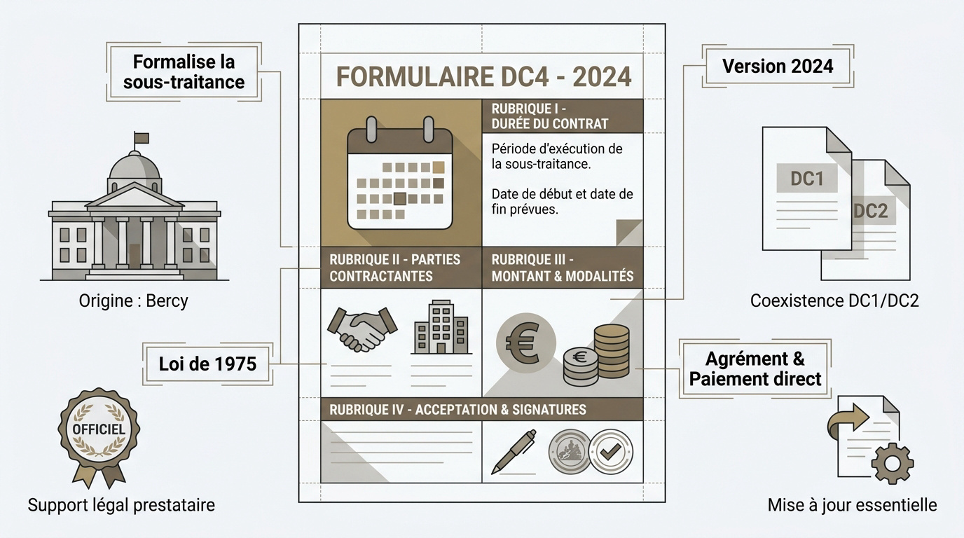 Infographie explicative des sections clés du formulaire DC4 version 2024