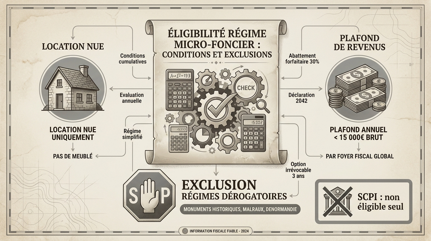 Infographie résumant les conditions d'éligibilité au régime micro-foncier