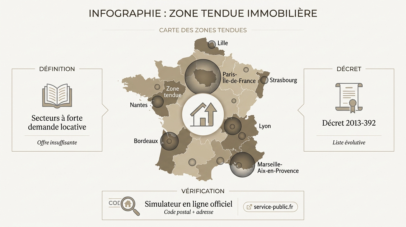 Infographie expliquant les critères et avantages du logement en zone tendue