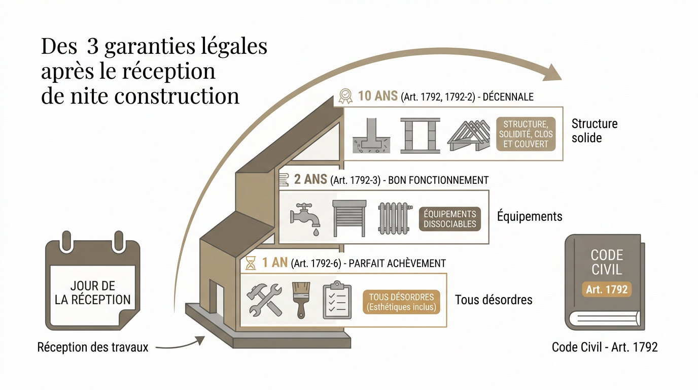 Tableau récapitulatif des garanties légales après la réception d'un chantier de construction