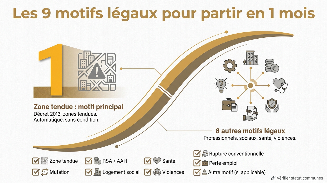 Infographie récapitulative des motifs légaux pour un préavis de logement réduit à un mois