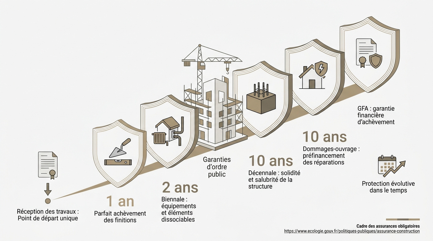 Schéma explicatif des durées des garanties de construction maison neuve