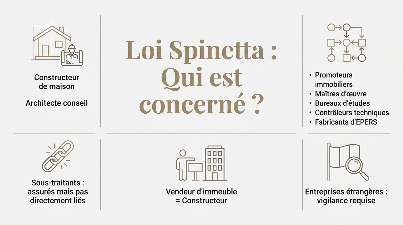 Liste des professionnels et acteurs du bâtiment soumis aux obligations de la loi Spinetta