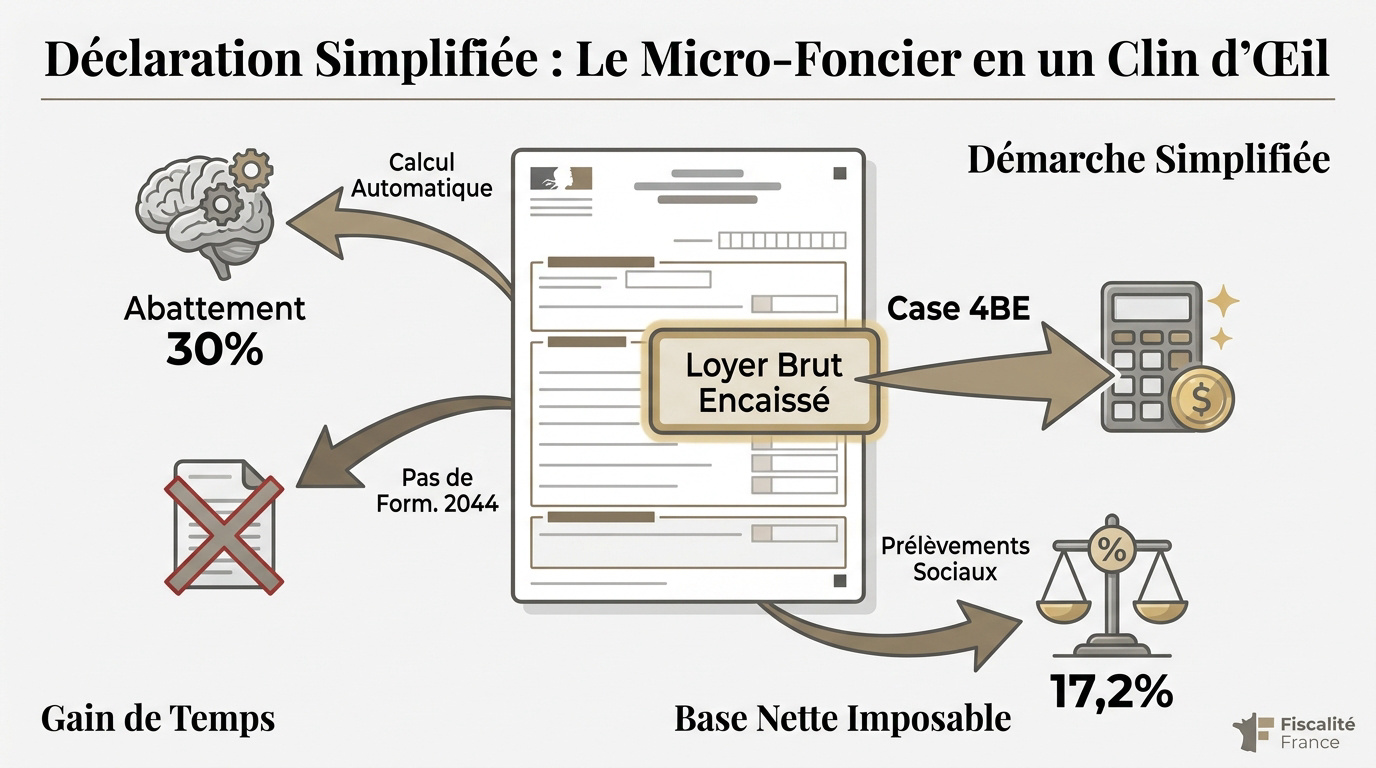 Schéma explicatif de la déclaration simplifiée en régime micro-foncier sur le formulaire 2042