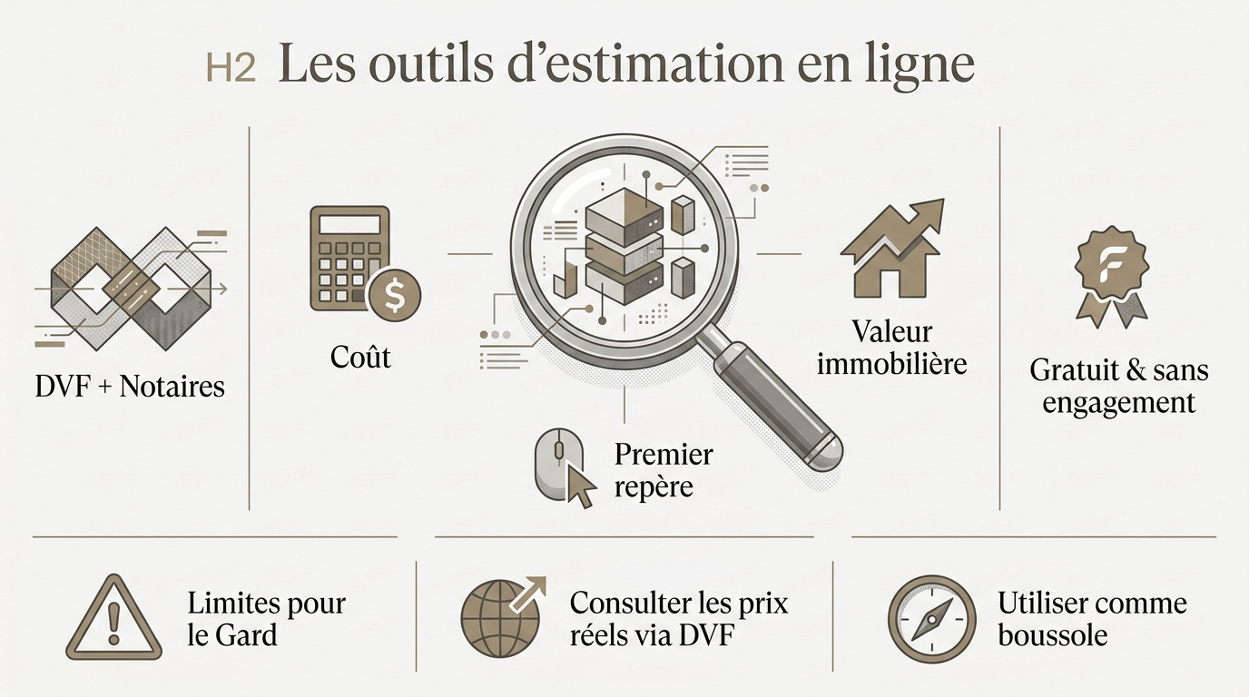 Interface d'un outil d'estimation immobilière en ligne affichant des données cartographiques