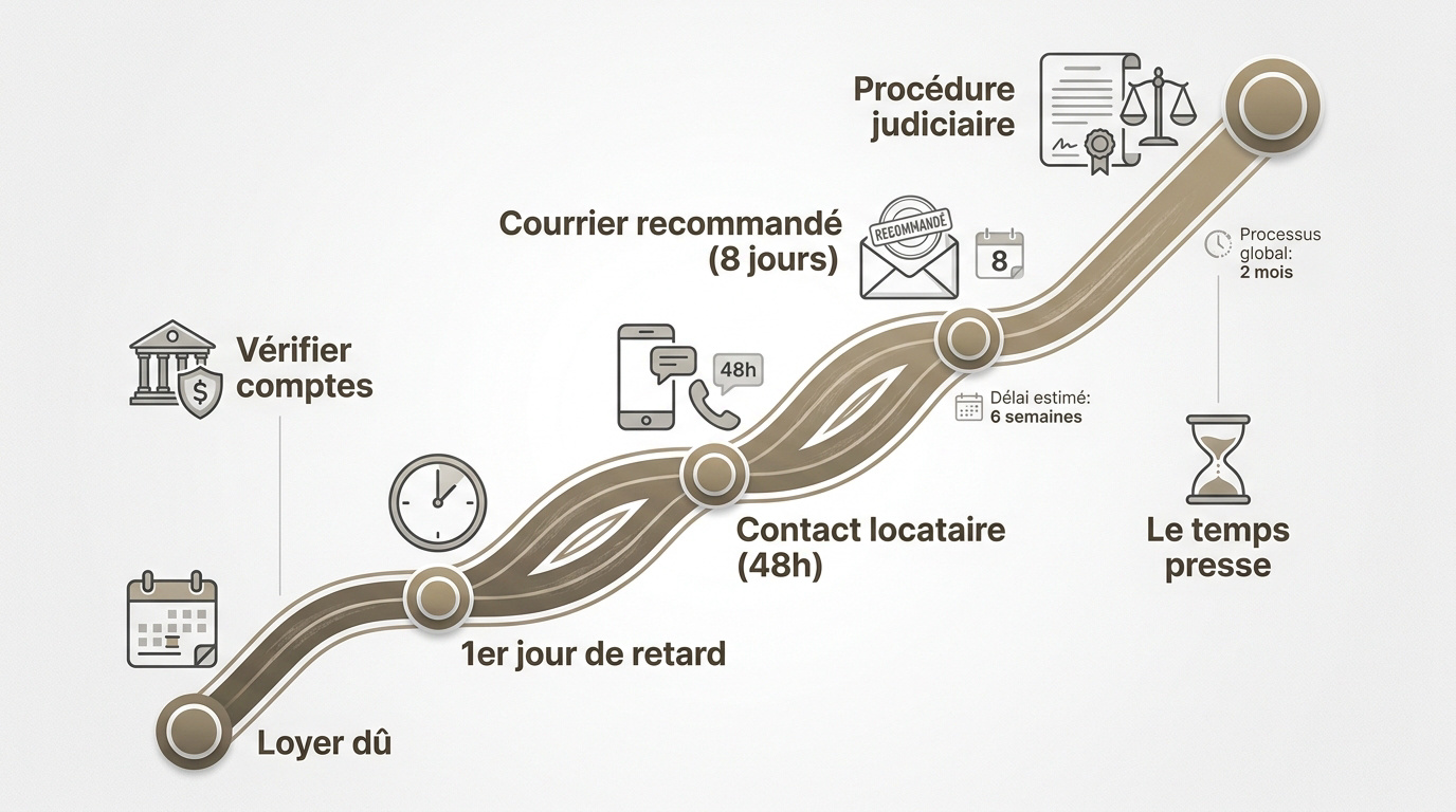 Infographie des étapes de relance pour loyers impayés