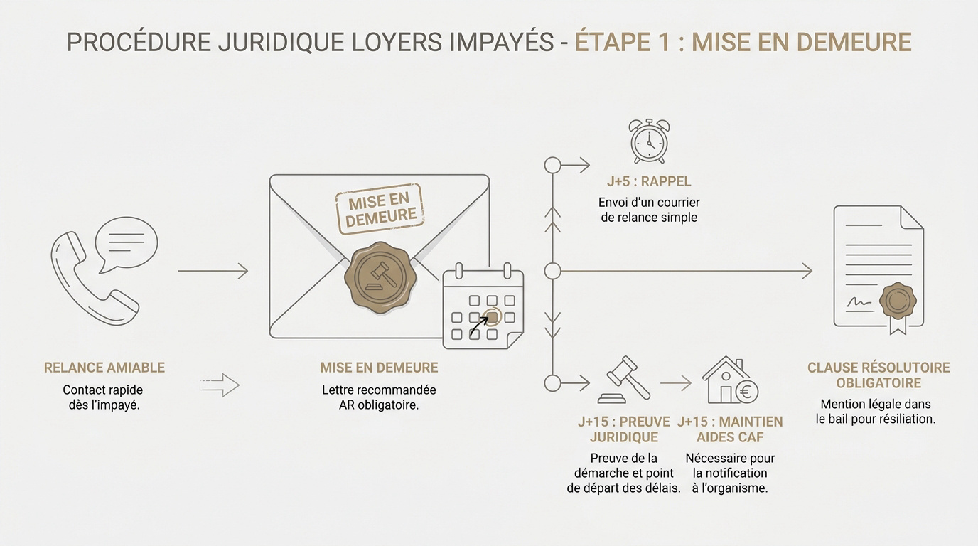 Propriétaire rédigeant une lettre de mise en demeure pour loyers impayés