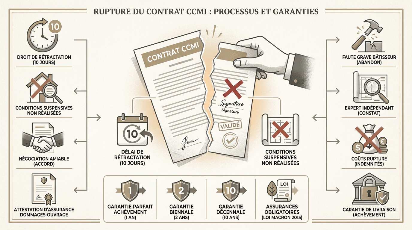 Schéma explicatif du processus de rupture d'un contrat CCMI et des garanties associées