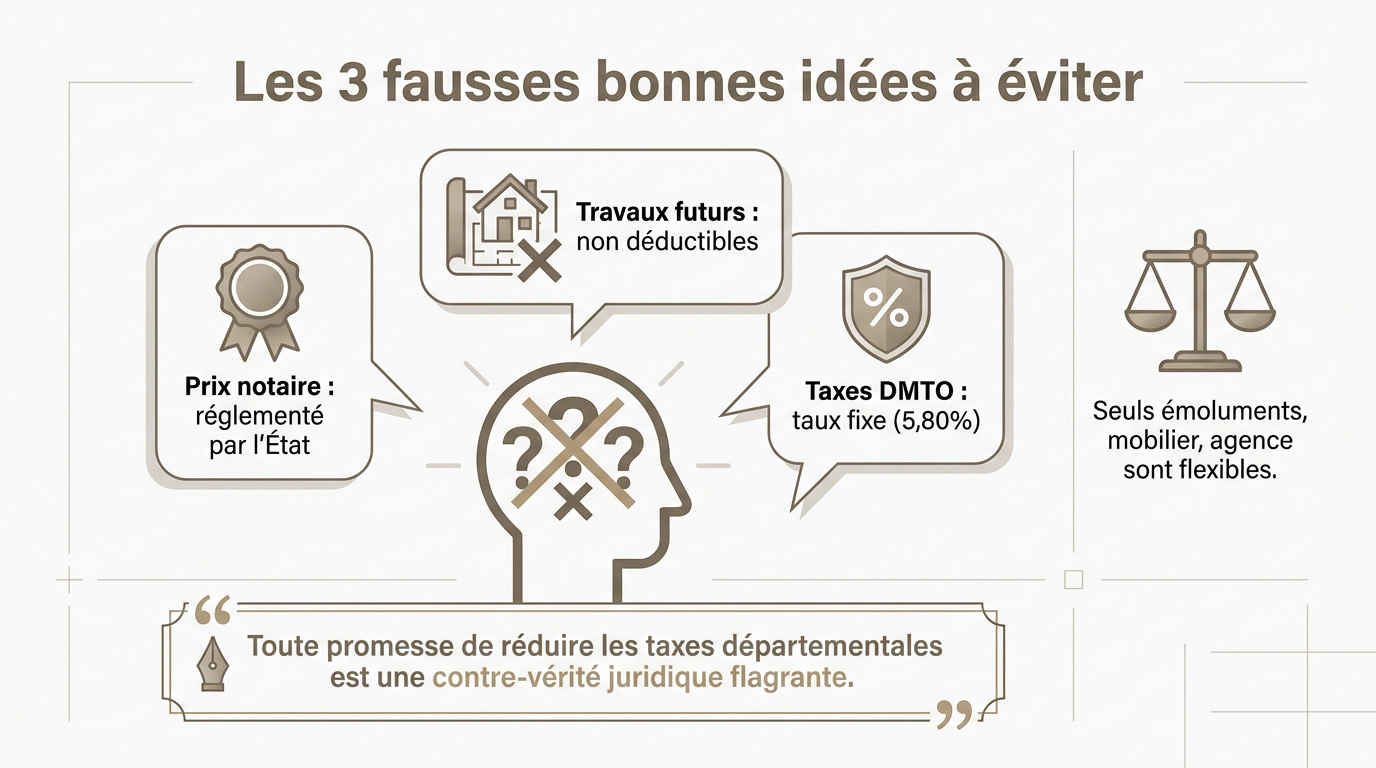 Illustration des erreurs à éviter lors de l'achat immobilier pour réduire les frais de notaire