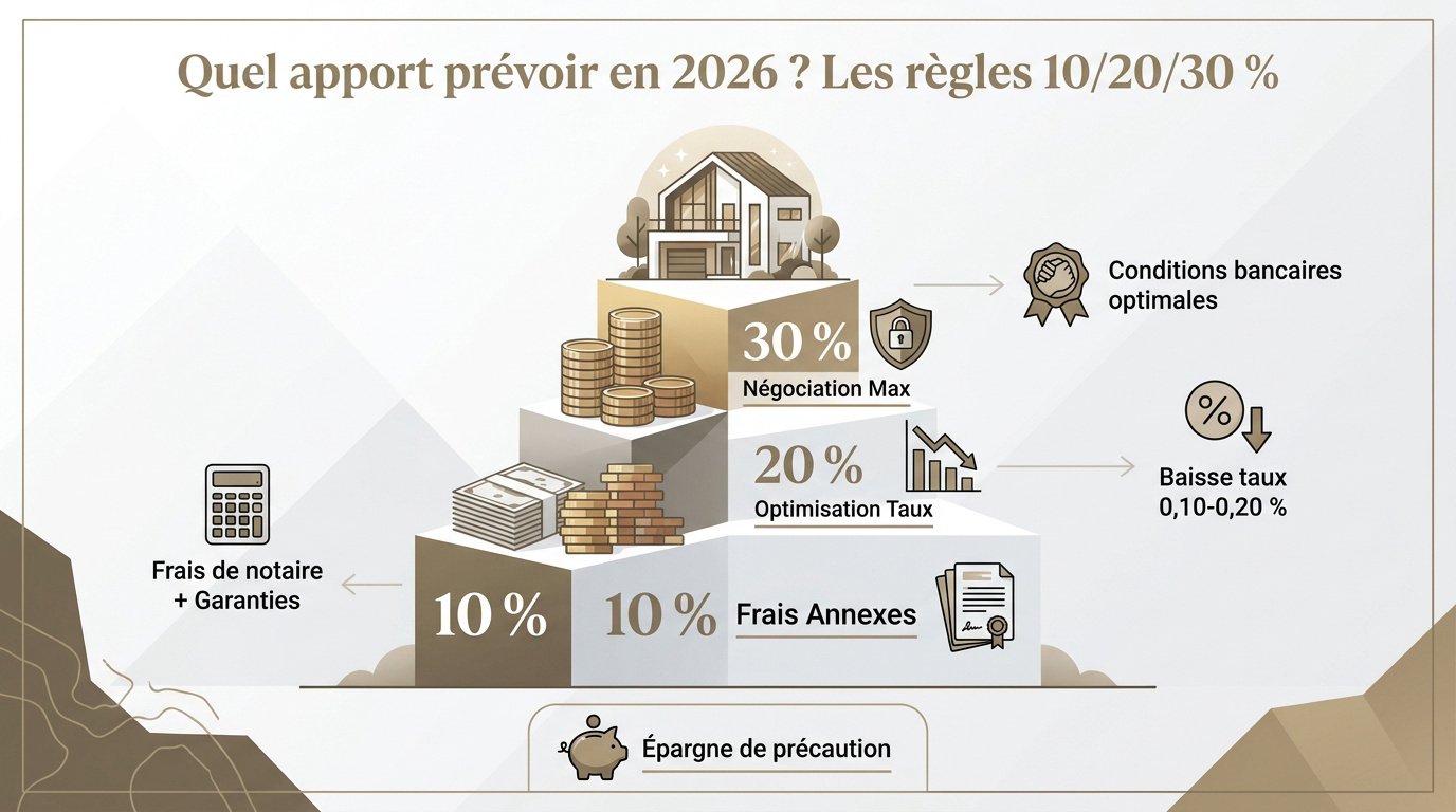 Graphique illustrant les paliers d'apport immobilier 10, 20 et 30 pour cent pour un crédit
