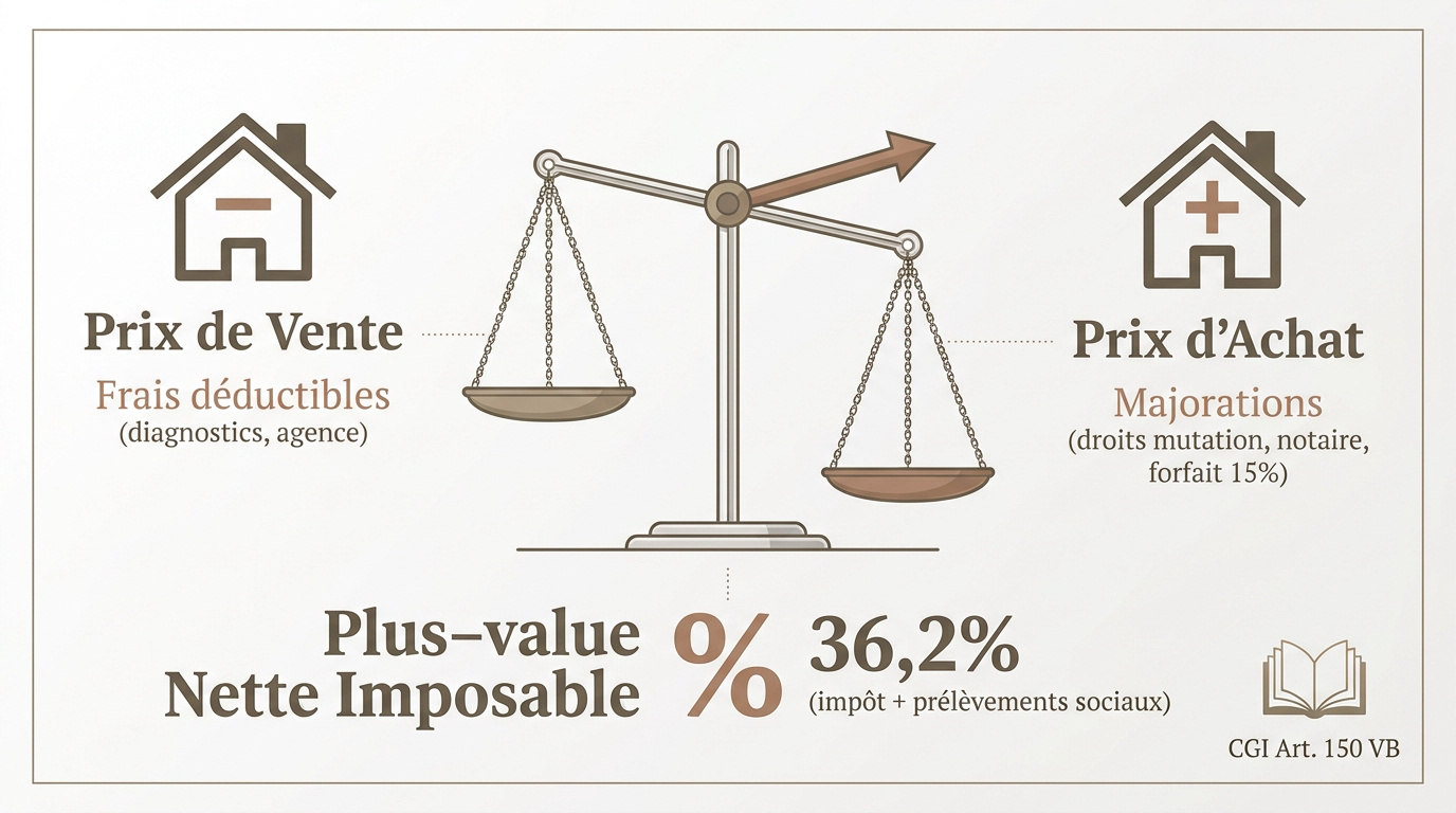 Infographie sur la méthode de calcul de la plus-value immobilière