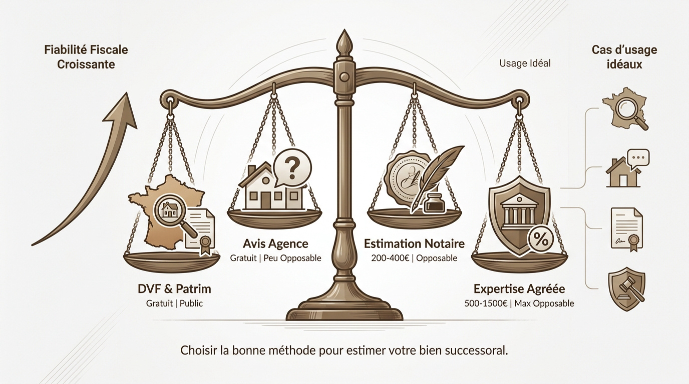 Tableau comparatif des méthodes d'estimation immobilière pour une succession