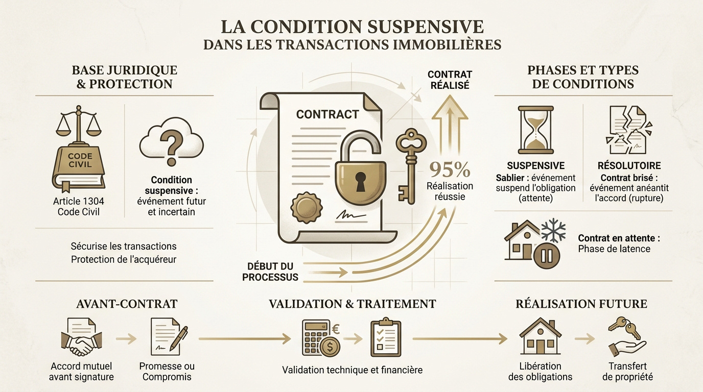 Signature d'un compromis de vente avec clauses suspensives sécurisant l'achat immobilier