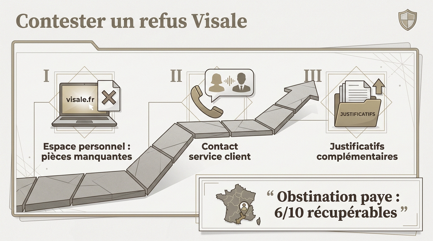 Infographie expliquant les étapes pour contester un refus de garantie Visale