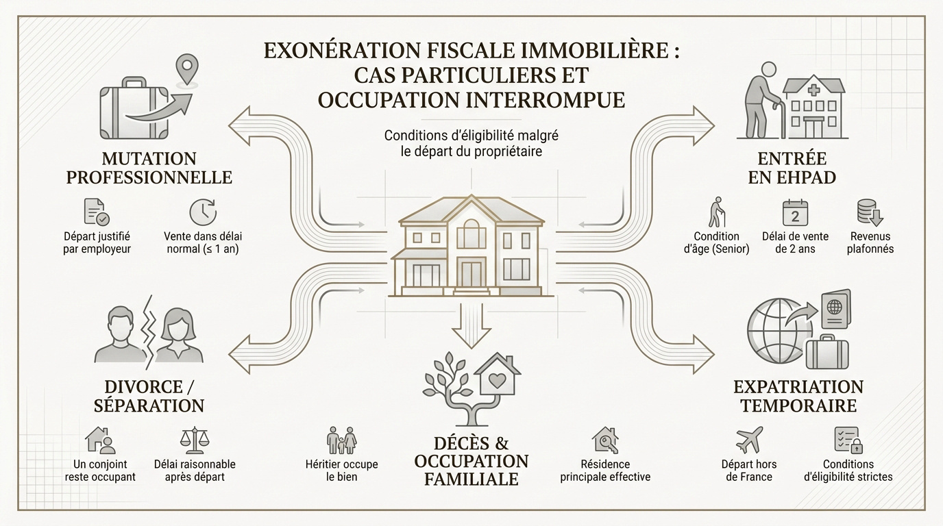 Dossier fiscal et clés de maison symbolisant l'exonération de plus-value immobilière