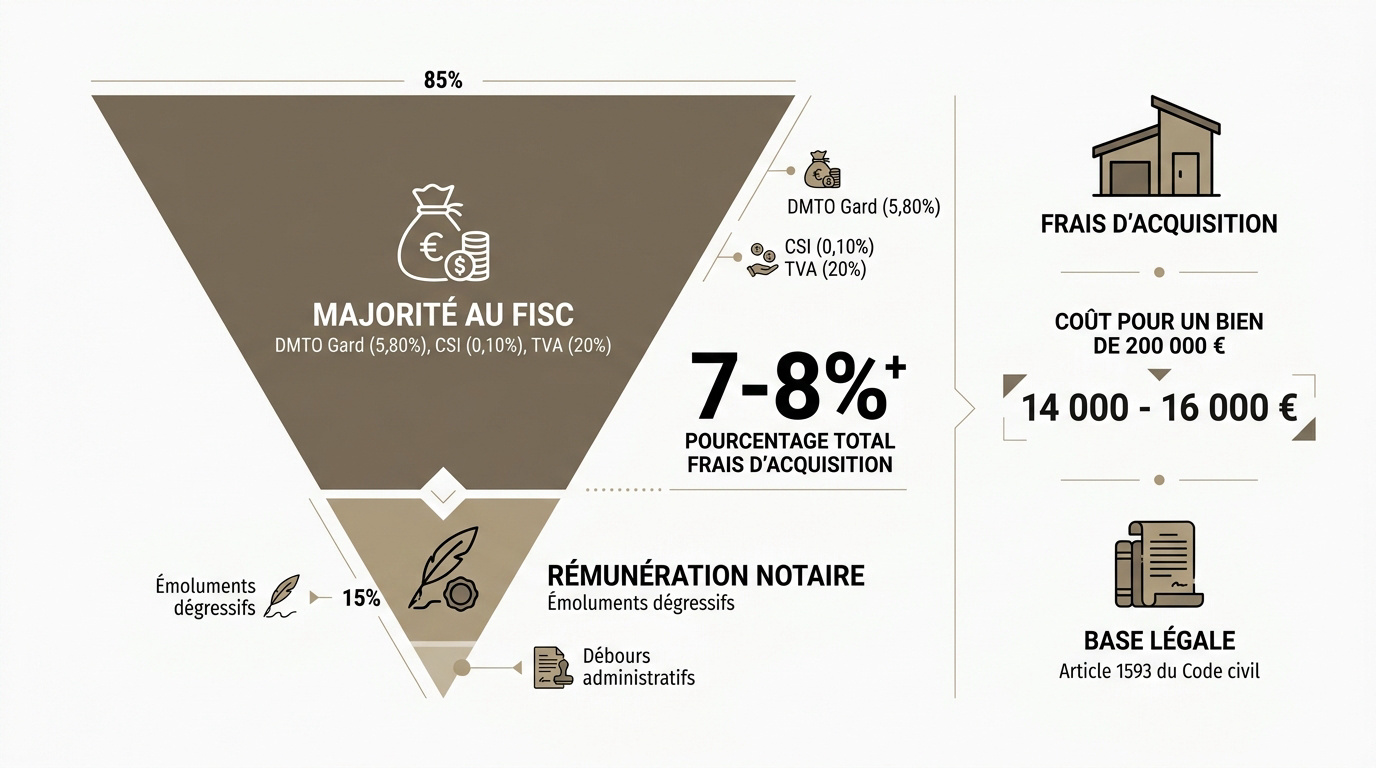 Répartition des frais de notaire montrant la part prépondérante des taxes