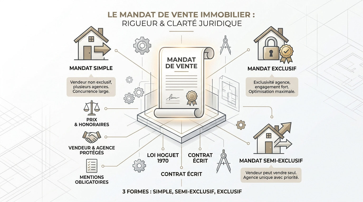 Signature d'un mandat de vente immobilier avec un agent professionnel