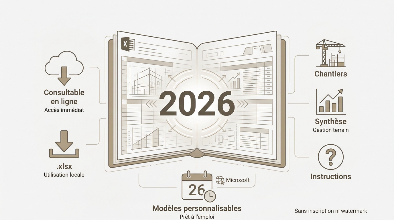 Interface du tableau Excel de suivi de chantier 2026 pour artisans du bâtiment