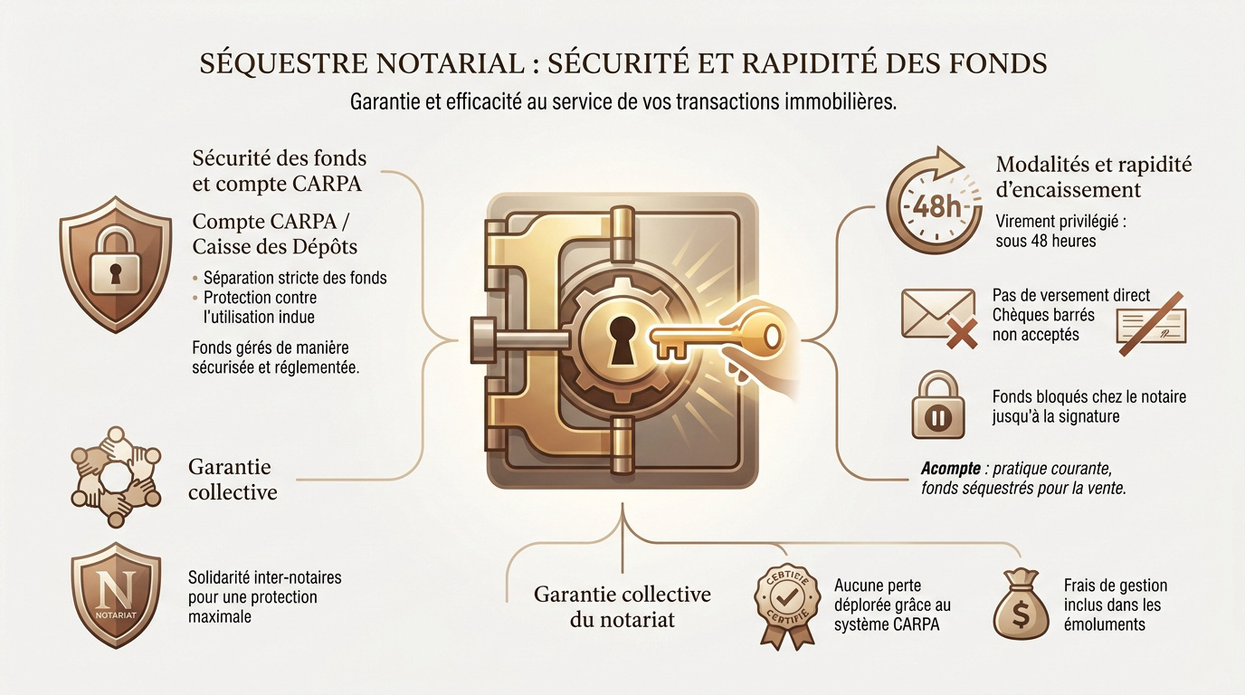 Signature d'un compromis de vente avec versement d'acompte sécurisé par notaire