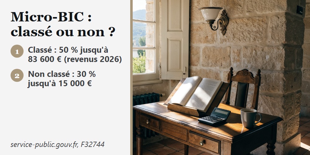 Fiscalité du meublé de tourisme en 2026 : abattement micro-BIC de 50 % classé contre 30 % non classé
